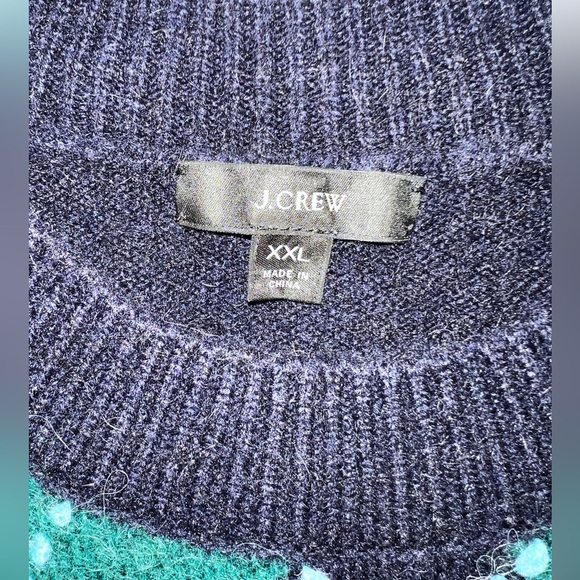 J. Crew Argyle Cropped Crewneck Sweater in Heather Navy Spruce Aqua - Picture 4 of 7